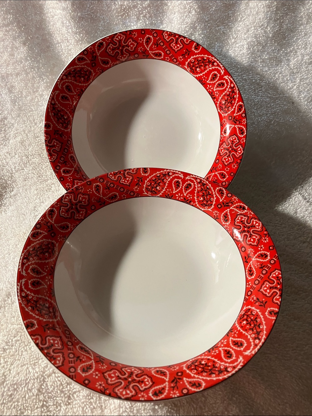 Red Bandana Rim Ceramic 7 1/2” Bowl - Set of 2 Habitat Americana by Omnibus